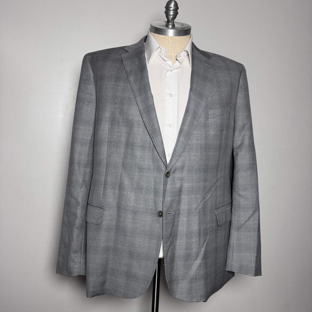 Joseph Abboud Blazer Mens 52L Grey Glen Plaid Super 120s Wool Two Button Jacket
